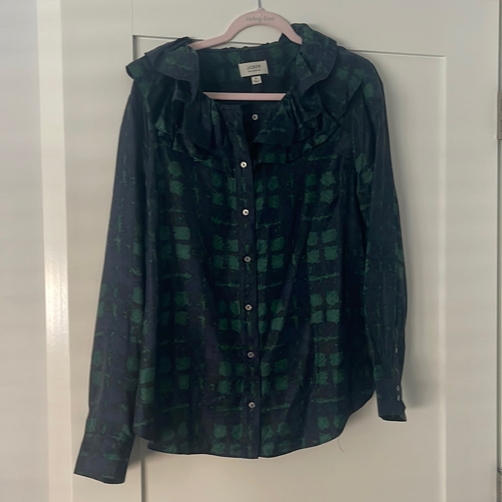 Blackwash plaid (navy blue/green) Jcrew blouse XL